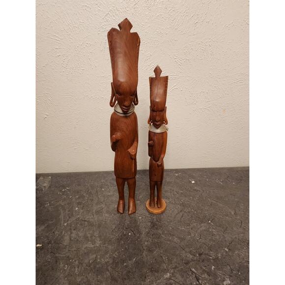 Pair Hand Carved African Tribal Ebony Wood Figure Man Sculpture 15 " - Picture 1 of 6